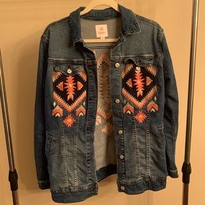 LuLaRoe Embroidered Aztec Stone Wash Jaxon Denim